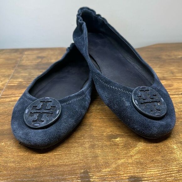 Tory Burch Minnie Travel Ballet Flat Suede Navy Size 7.5 - Picture 1 of 12